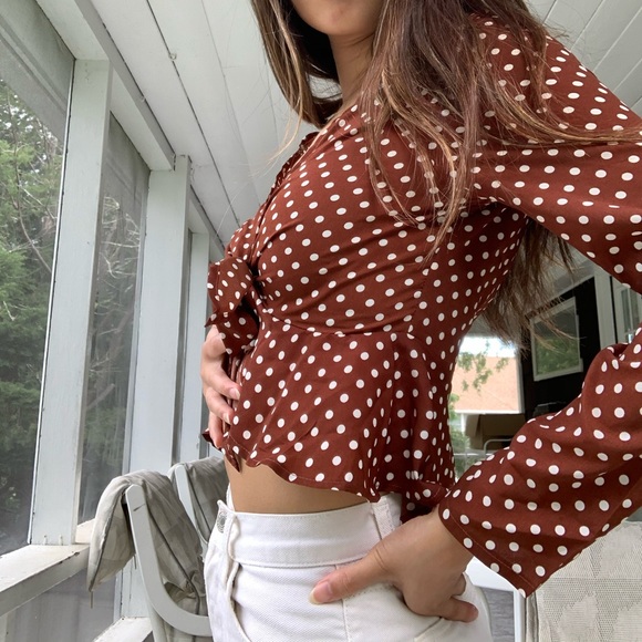 burgundy tie front blouse - Picture 3 of 4